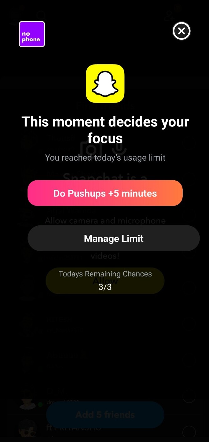 NoPhone pushup unlock screen